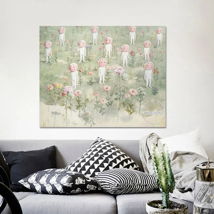 Kids Bedroom Decorative Item Little Lambs Cartoon Picture Oil Painting Hand-painted Canvas Luxury Poster Wall Art For House